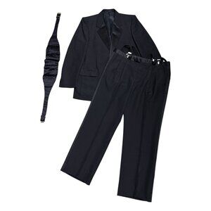MOORES Black TUXEDO Luxury Designer 3-Piece Blazer Pants SUIT SET Mens XL